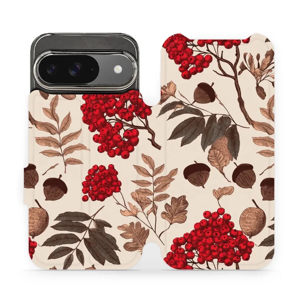 Etui z klapką do Google Pixel 9, Mobiwear Book, jarzębina na ecru