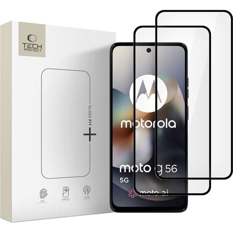 Image of Szkło hartowane Tech-Protect Glass Fit+ do Motorola Moto G56 5G, 2 sztuki, czarna ramka