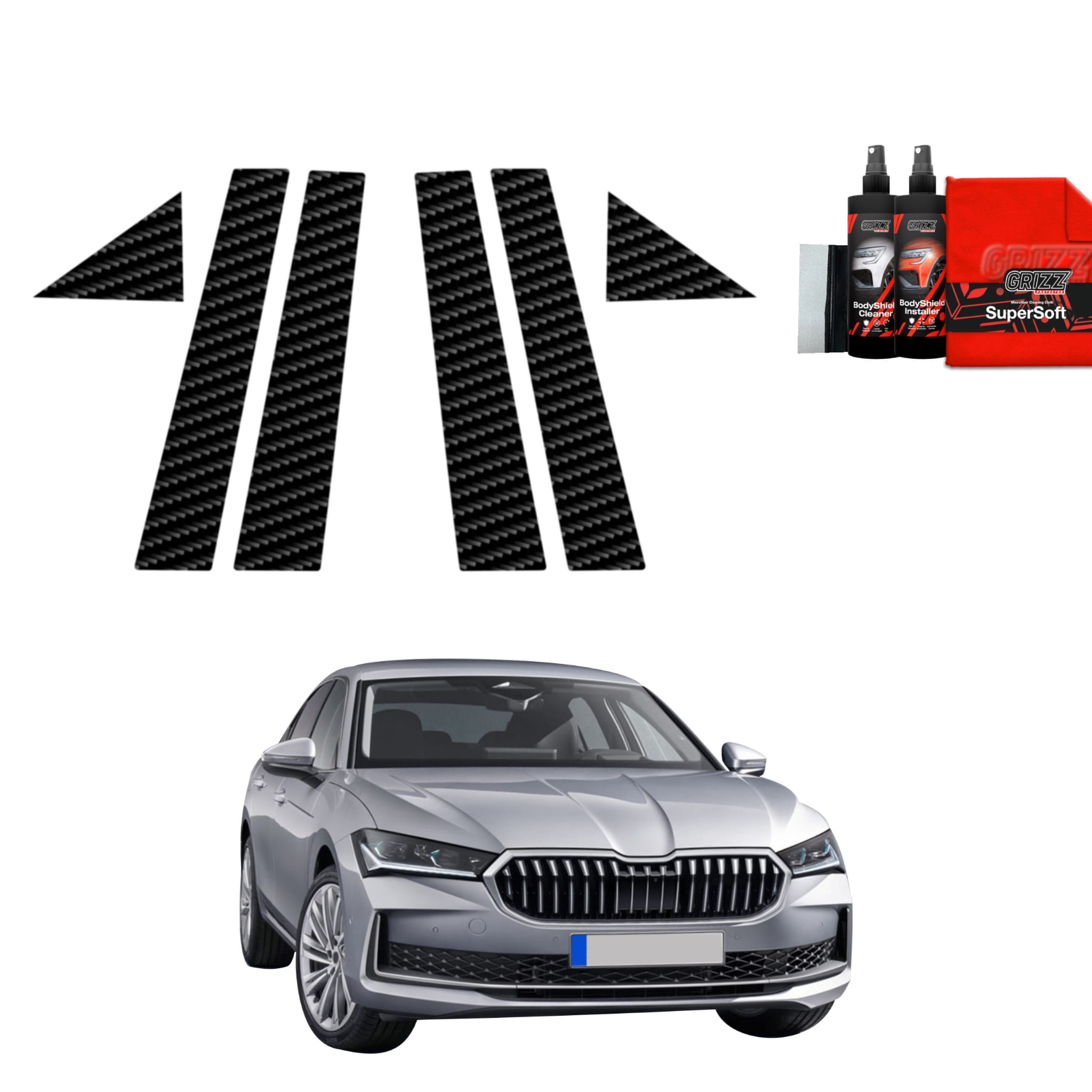 6w1 Folia karbonowa Grizz Protector na słupki do Skoda Superb 4 Liftback (2024-2026)