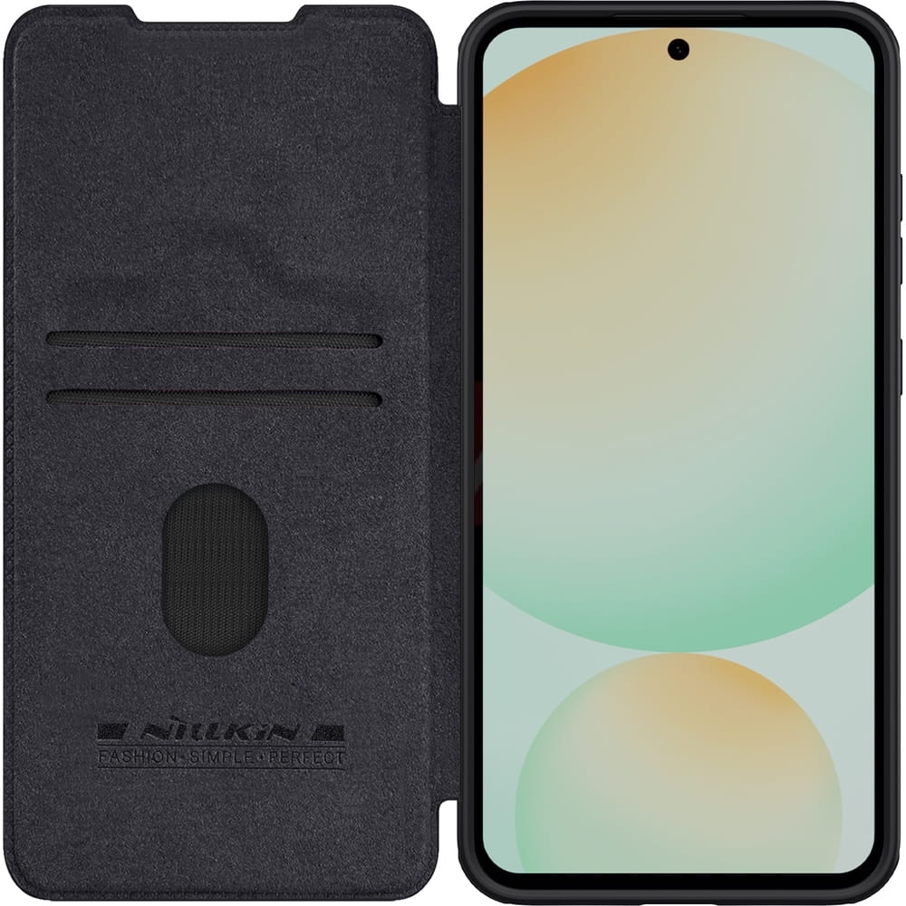 Image of Etui z klapką i ochroną aparatu Nillkin Qin Pro do Galaxy S24 FE, czarne