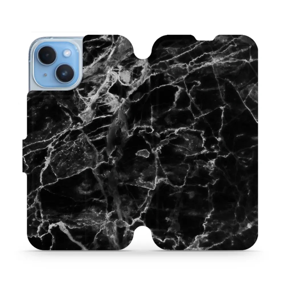 Etui z klapką do iPhone 14, Mobiwear Book, czarny marmur