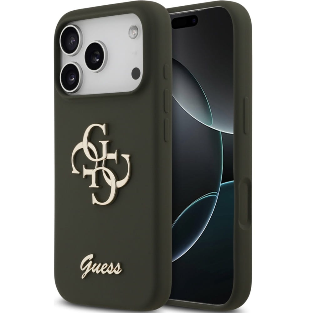 Etui Guess Hardcase Silicone Big 4G Script do iPhone 17 Pro, ciemnozielone