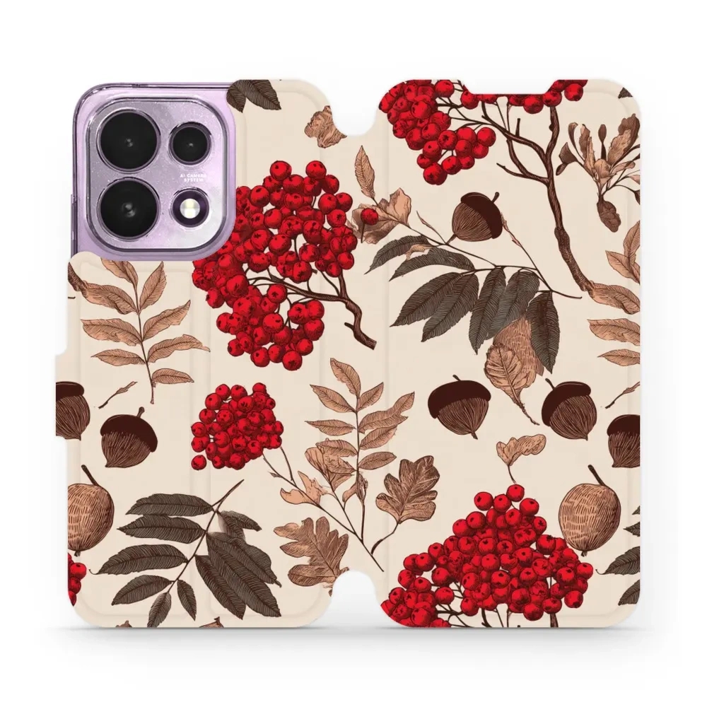 Etui z klapką do OPPO Reno16 F, Mobiwear Book, jarzębina na ecru