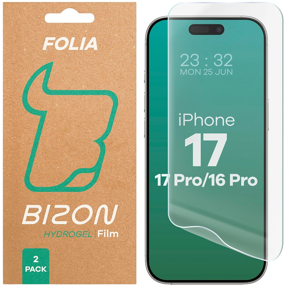 Folia hydrożelowa na ekran Bizon Film Hydrogel Front Duo do iPhone 17 / 17 Pro / 16 Pro, 2 sztuki