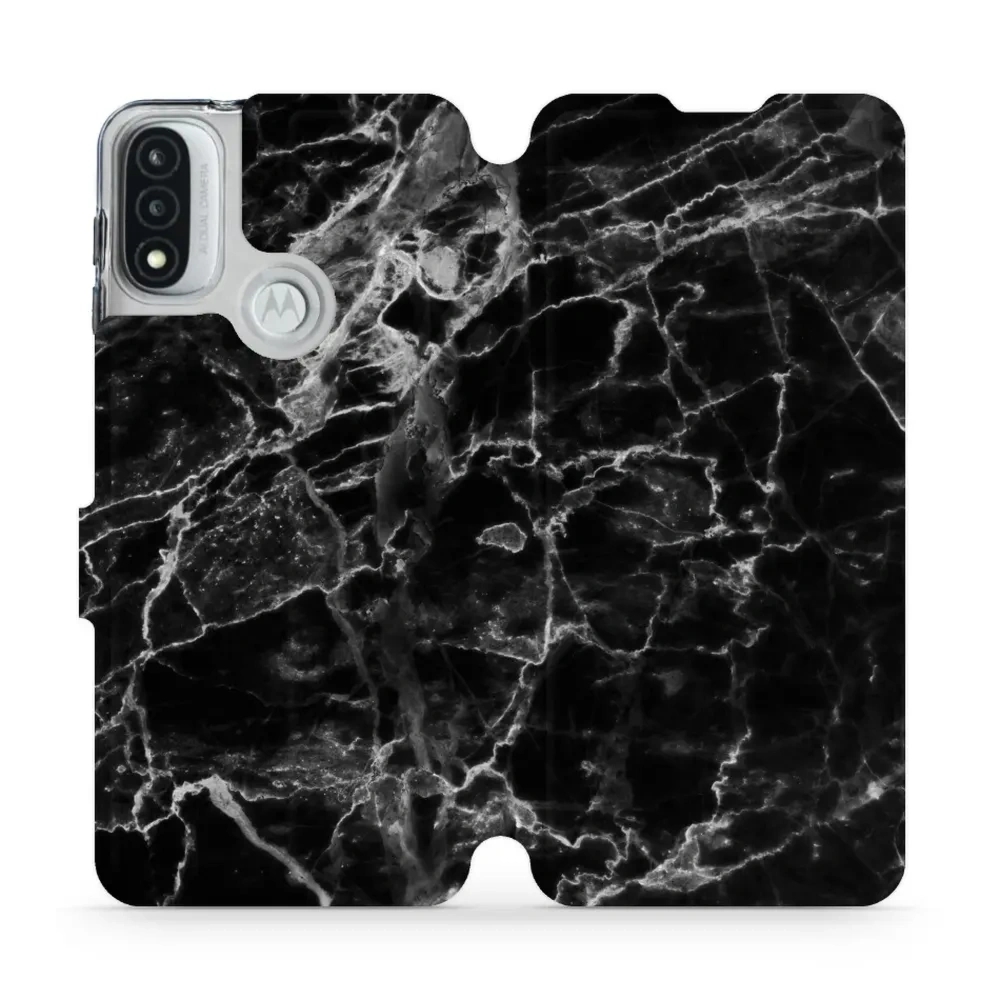 Etui z klapką do Motorola Moto E20, Mobiwear Book, czarny marmur