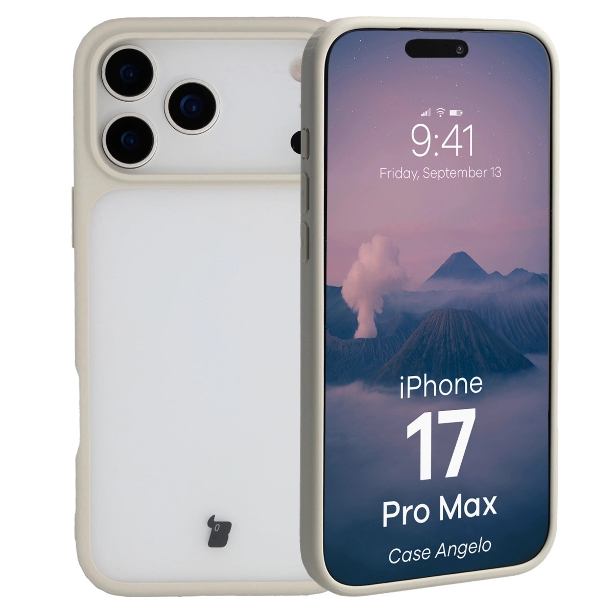 Etui Bizon Case Angelo do iPhone 17 Pro Max, półprzezroczyste z beżową ramką