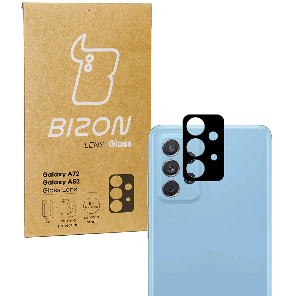 Szkło na aparat Bizon Glass Silk Lens dla Galaxy A52s 5G, A52 4G/5G, A72 4G/5G, 2 sztuki