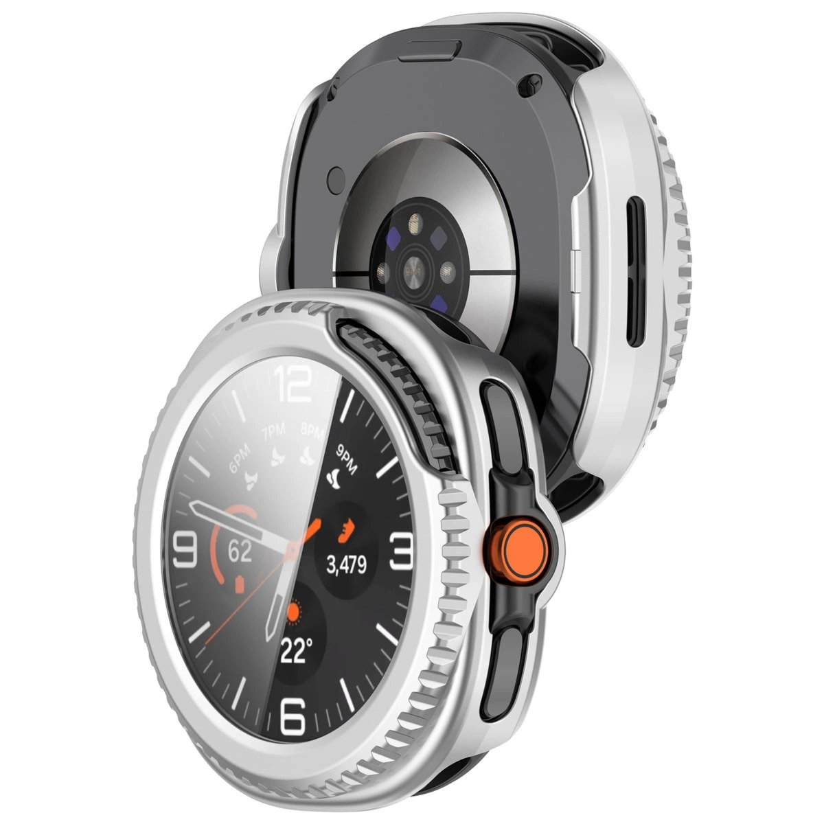 Etui ze szkłem do zegarka Bizon Case Watch Adamo do Galaxy Watch 8 Classic 46 mm, satynowe srebrne
