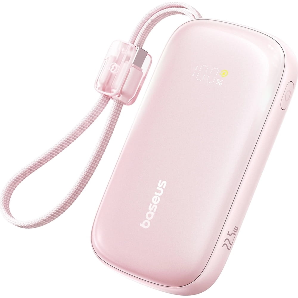 Powerbank z wyświetlaczem Baseus EnerFill FC21 20000mAh, 22.5W, USB-A, 1x USB-C, USB-A  + kabel USB-C – Lightning, różowy