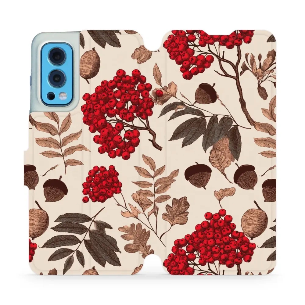 Etui z klapką do OnePlus Nord 2 5G, Mobiwear Book, jarzębina na ecru