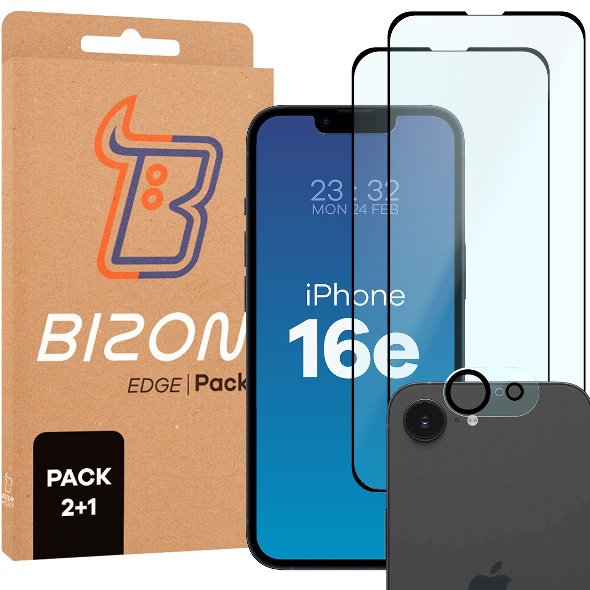Image of 2x Szkło + szybka na aparat Bizon Edge 2 Pack do iPhone 16e