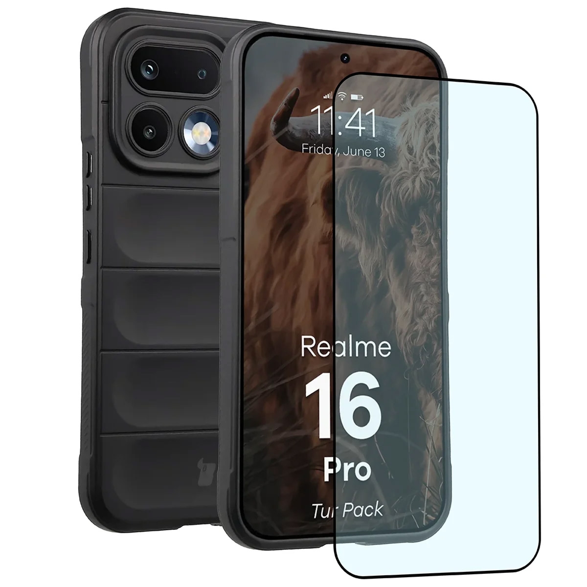 Pancerne etui + szkło hartowane Bizon Tur Pack do Realme 16 Pro 5G, czarne