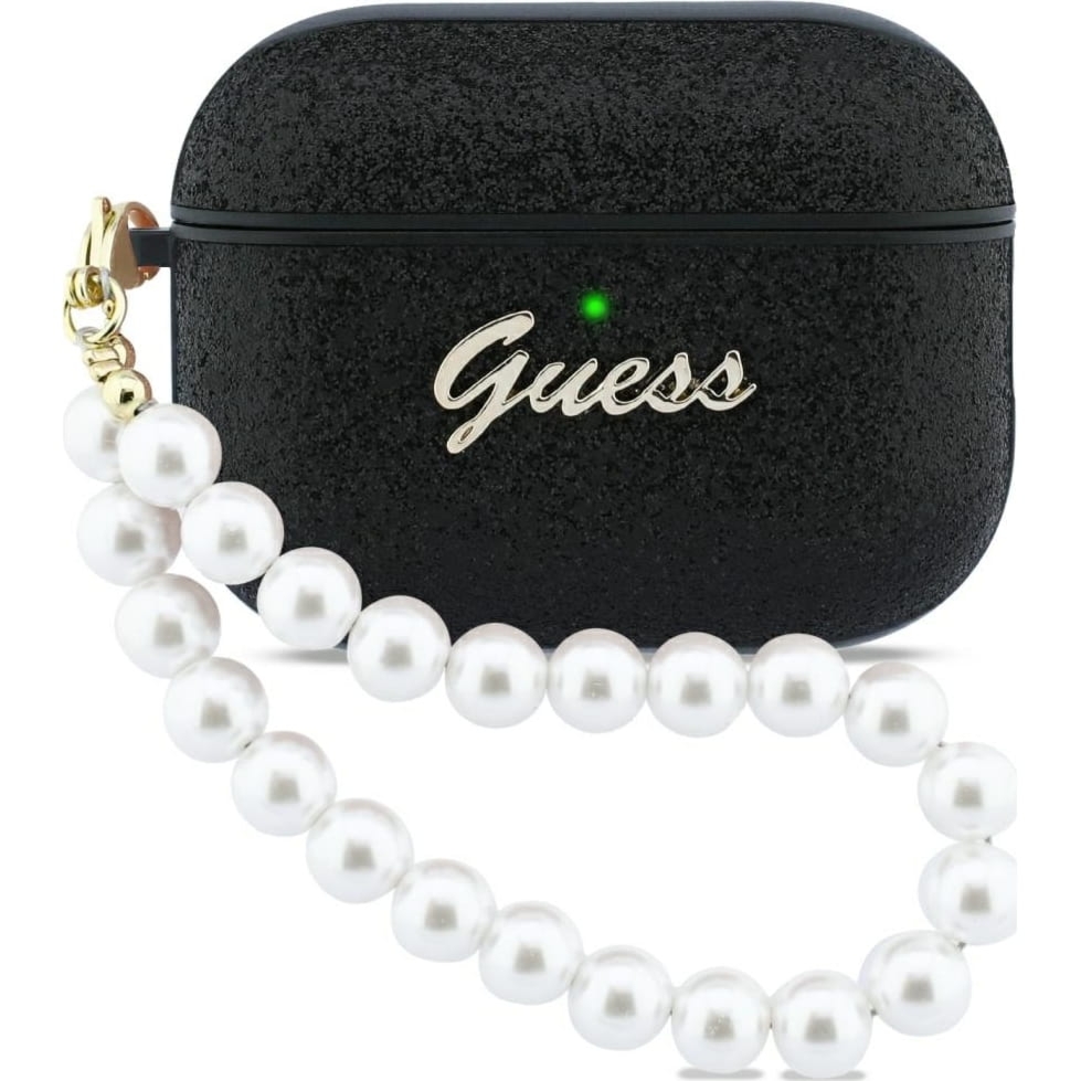 Etui Guess Glitter Pearl Strap do  AirPods Pro 3, czarne