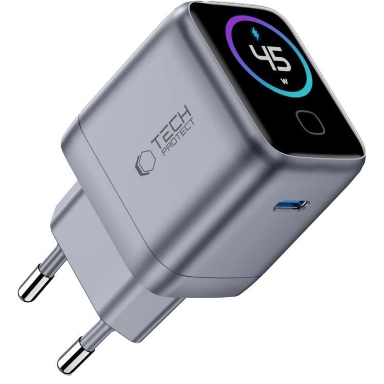 Ładowarka sieciowa 1-port GaN 45W Tech-Protect PowerVision NC45W-GaN, USB-C, ciemnoszara