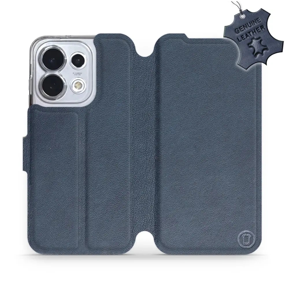 Etui z naturalnej skóry do Oppo Reno16 5G, Mobiwear Leather, granatowe