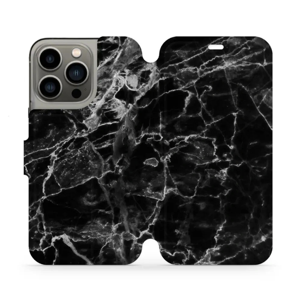 Etui z klapką do iPhone 13 Pro, Mobiwear Book, czarny marmur