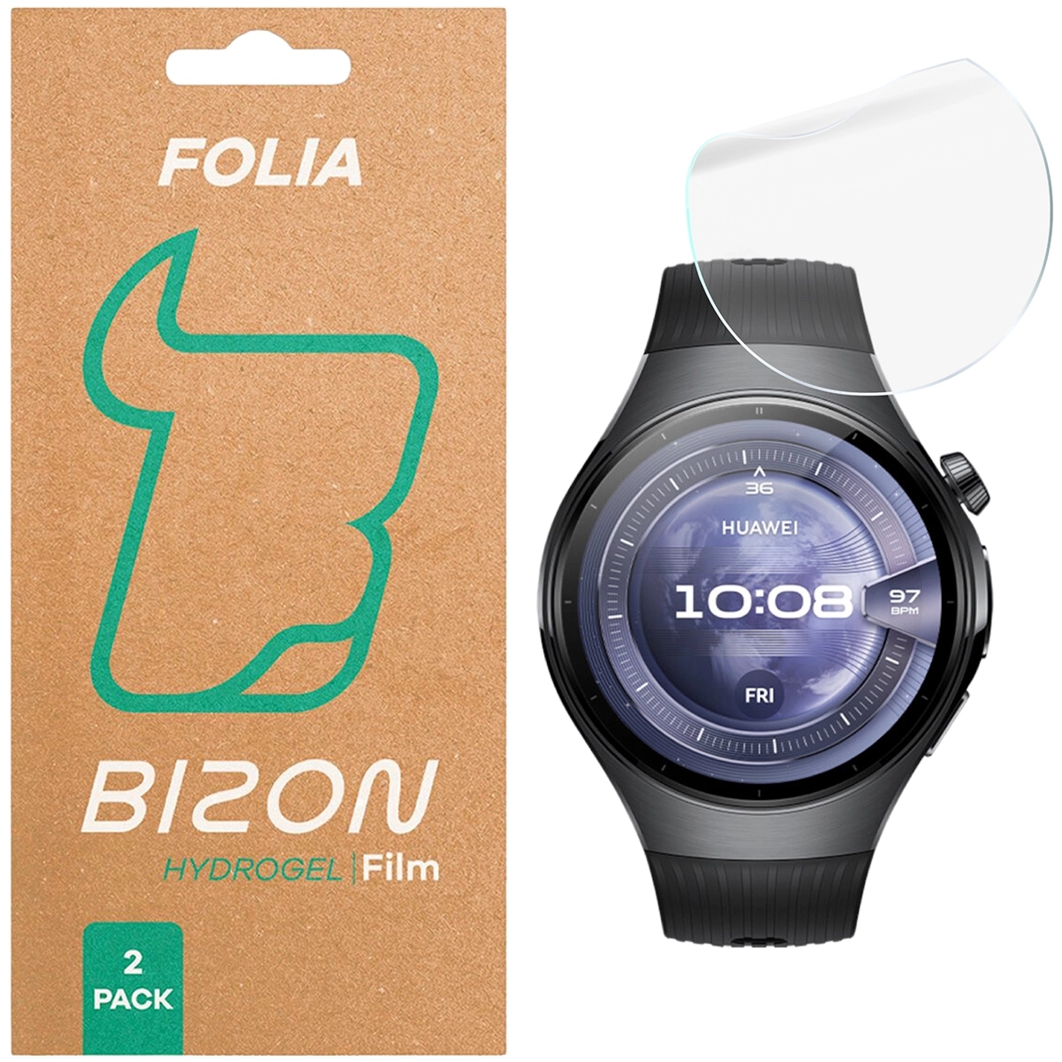 Folia hydrożelowa na ekran Bizon Watch Film Hydrogel Duo do Huawei Watch 5 46 mm, 2 sztuki
