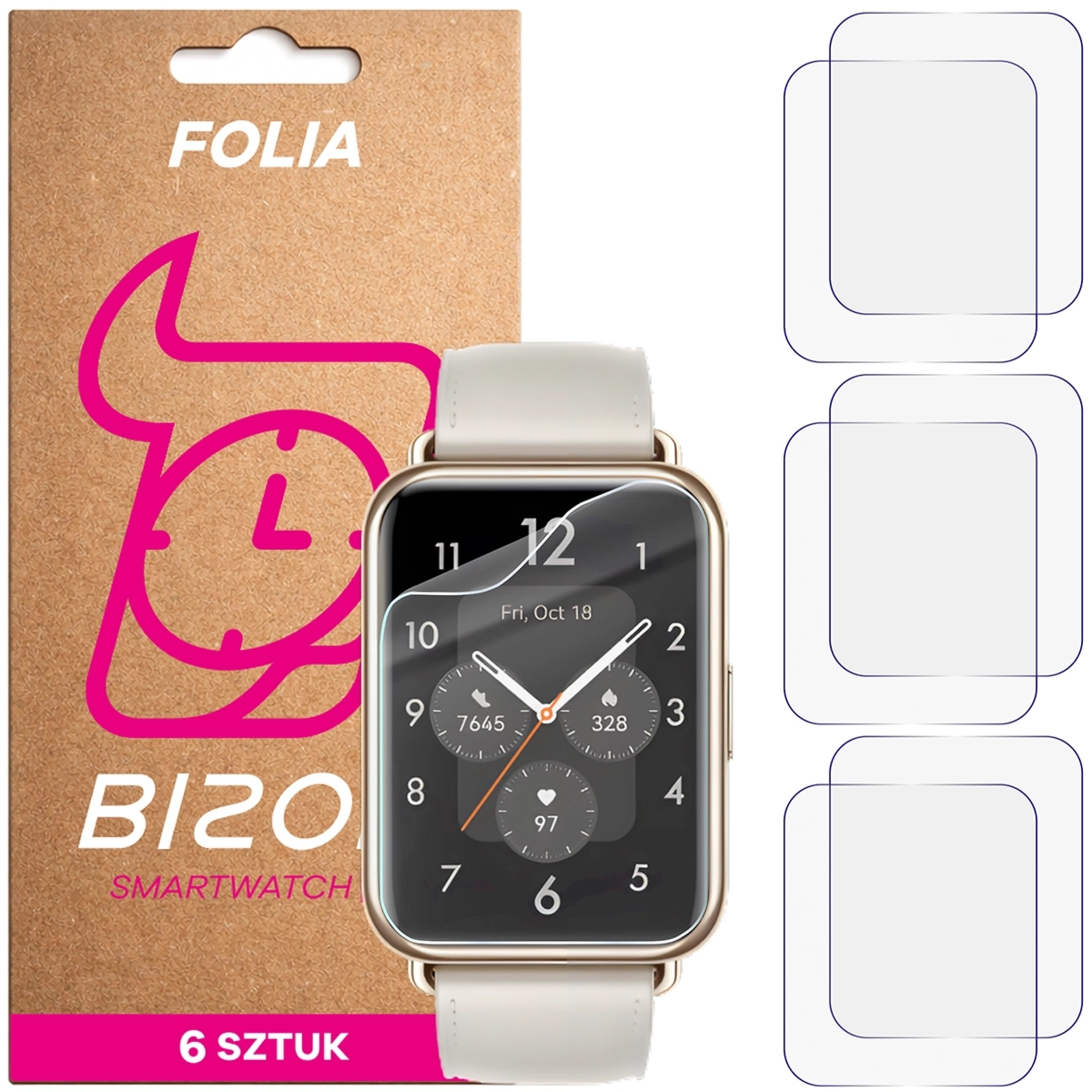 Folia ochronna na ekran zegarka Bizon Watch Film HydroFlex do Huawei Watch Fit 2, 6 sztuk