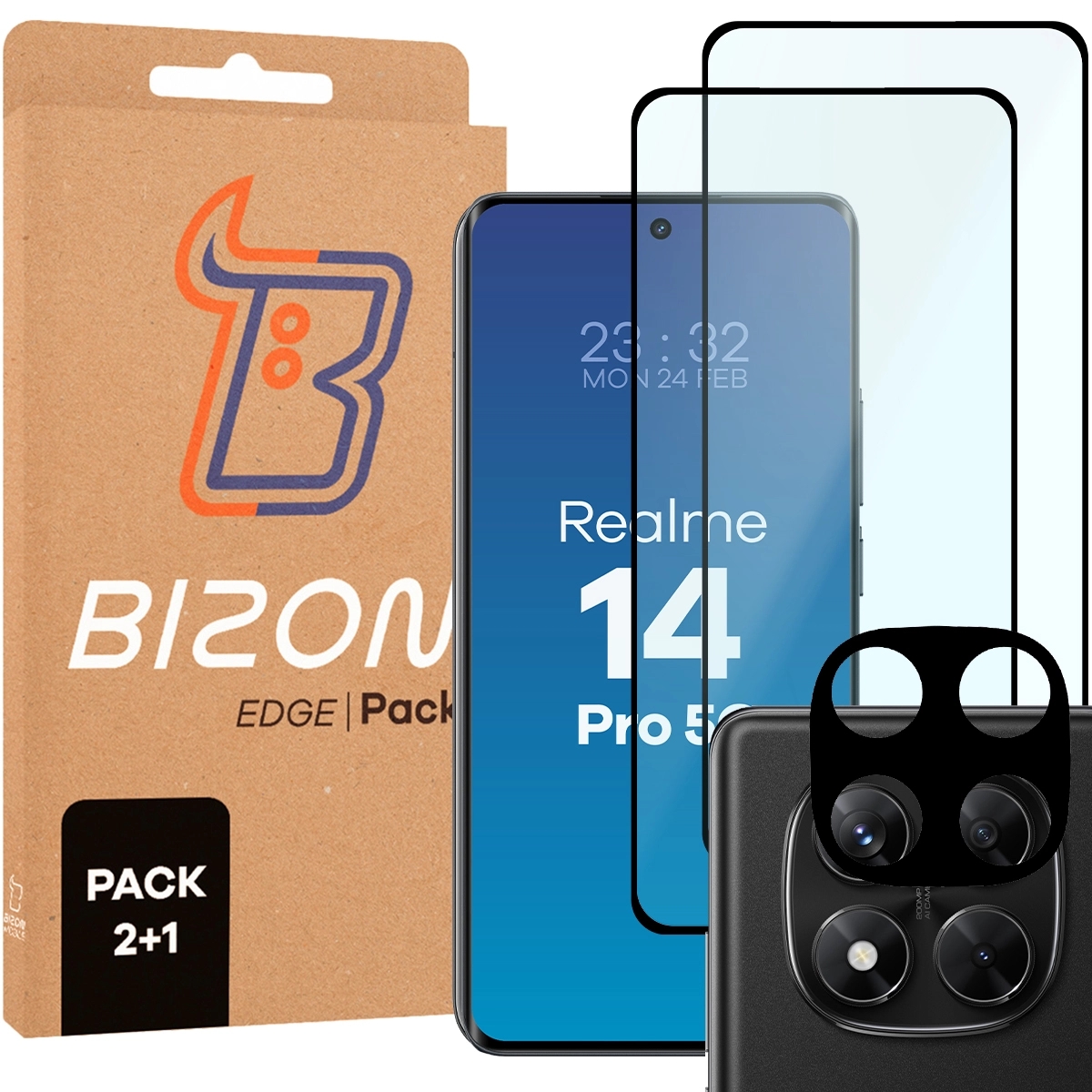 Image of 2x Szkło + szybka na aparat Bizon Edge 3D Pack do Realme 14 Pro 5G