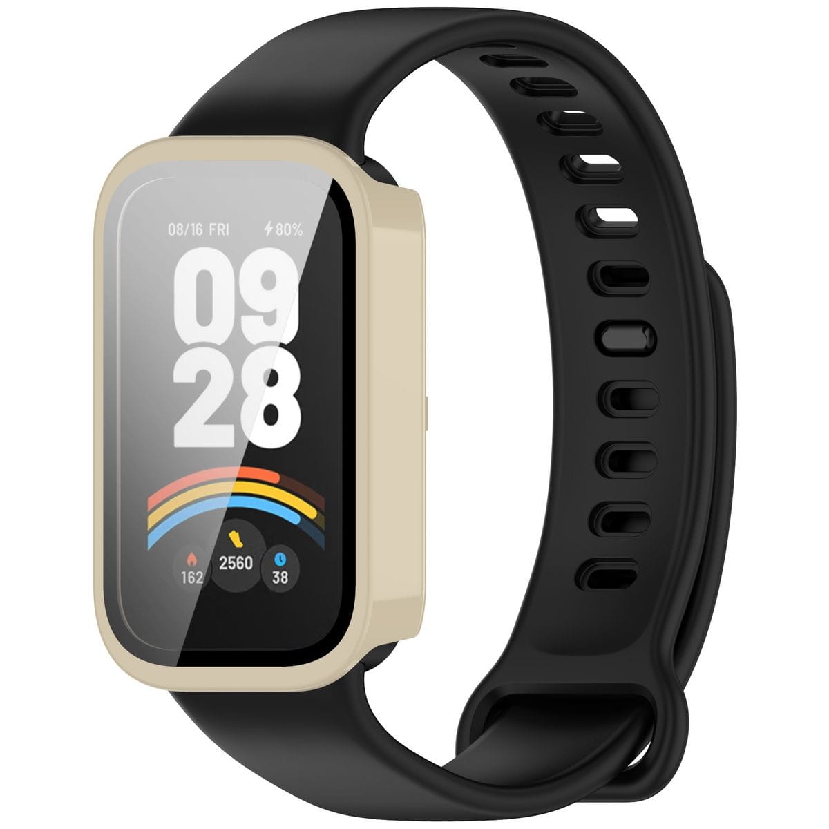 Image of Etui ze szkłem do zegarka Bizon Case+Glass Watch do Xiaomi Smart Band 9 Active / Redmi Band 3, beżowe