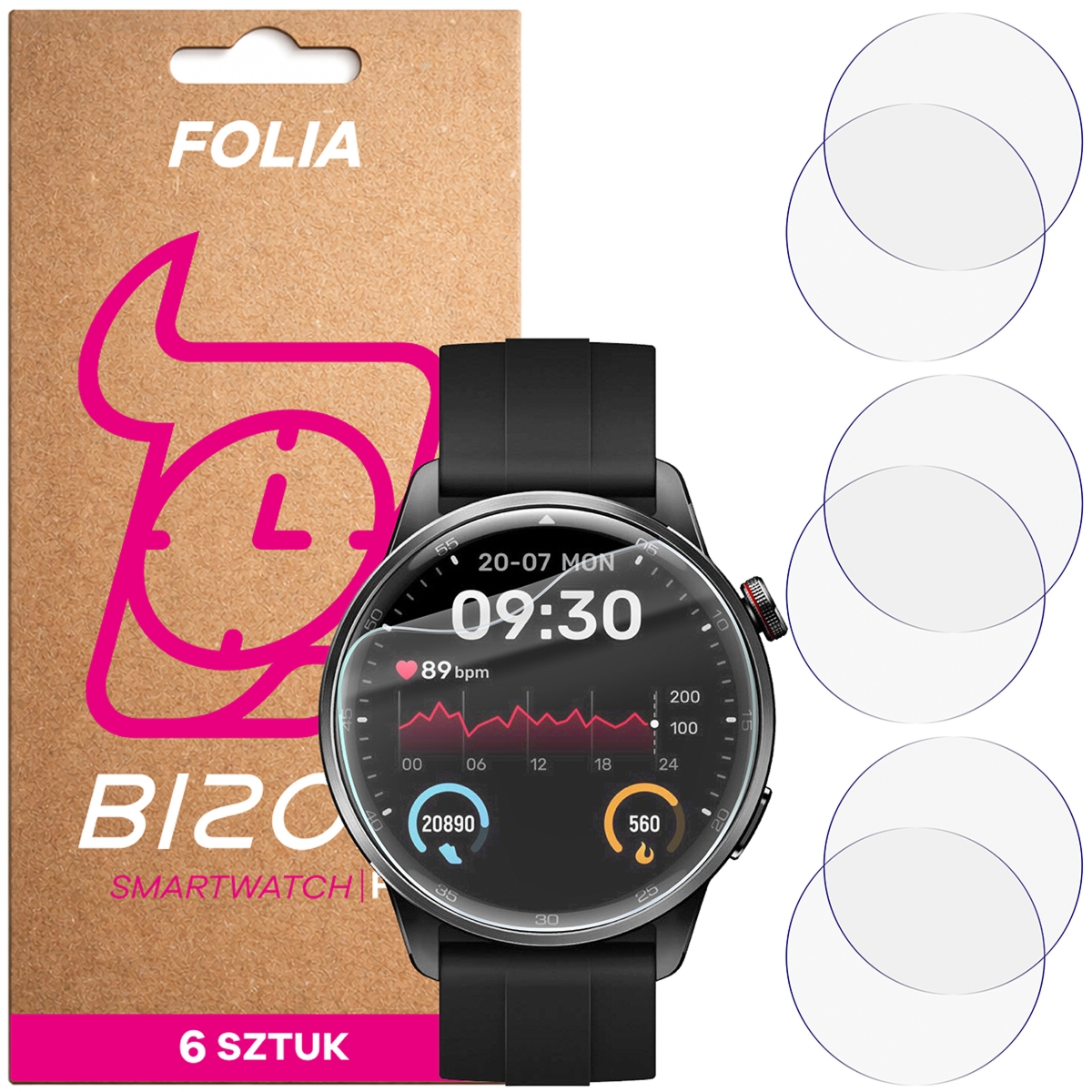 Folia ochronna na ekran zegarka Bizon Watch Film HydroFlex do Realme Watch S2, 6 sztuk