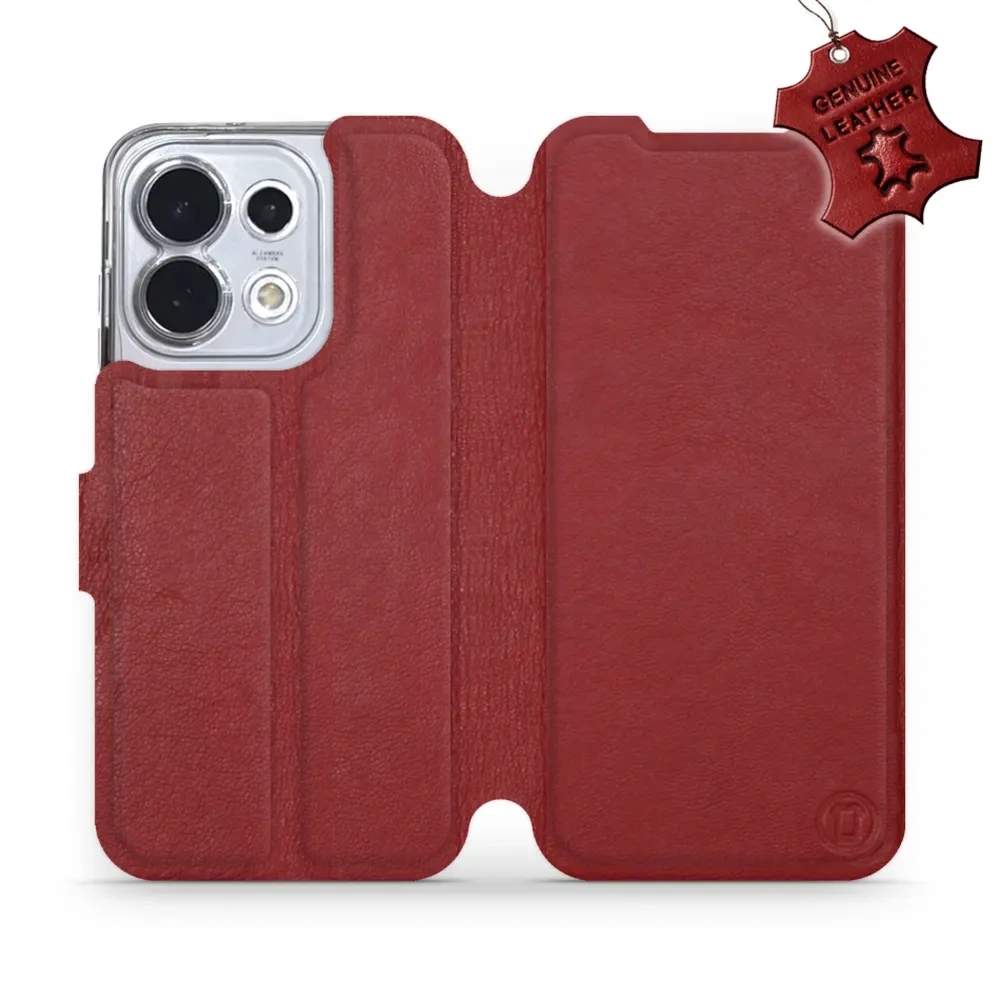 Etui z naturalnej skóry do Oppo Reno16 5G, Mobiwear Leather, ciemno-czerwone