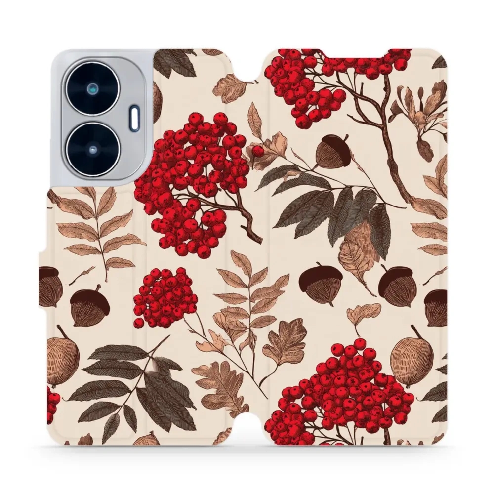 Etui z klapką do realme C55, Mobiwear Book, jarzębina na ecru