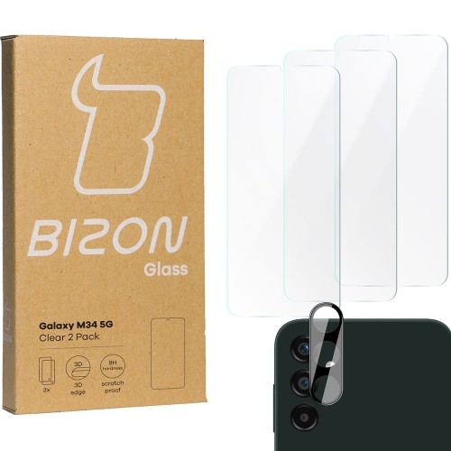 Image of 3x Szkło + szybka na aparat BIZON Clear 2 Pack do Galaxy M34 5G