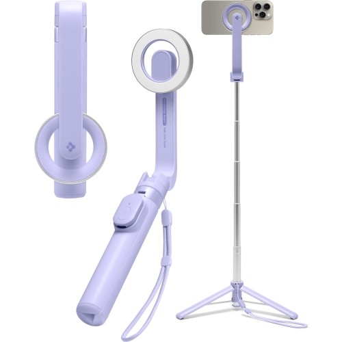 Image of Uchwyt, kijek, statyw Spigen S571W MagSafe Bluetooth Selfie Stick Tripod, fioletowy