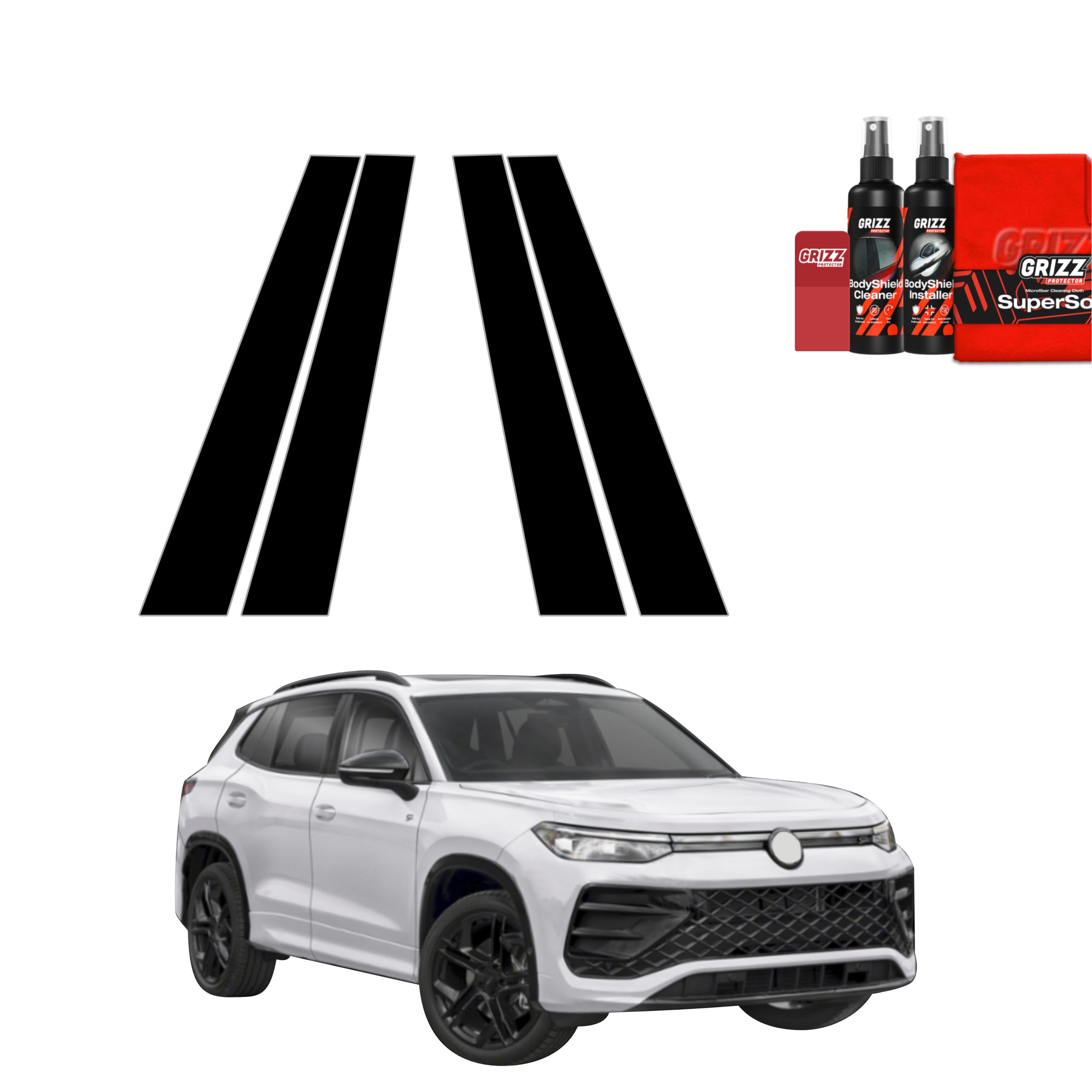 4w1 Czarna folia ochronna Grizz Protector na słupki Volkswagen Tiguan (2023-2026)