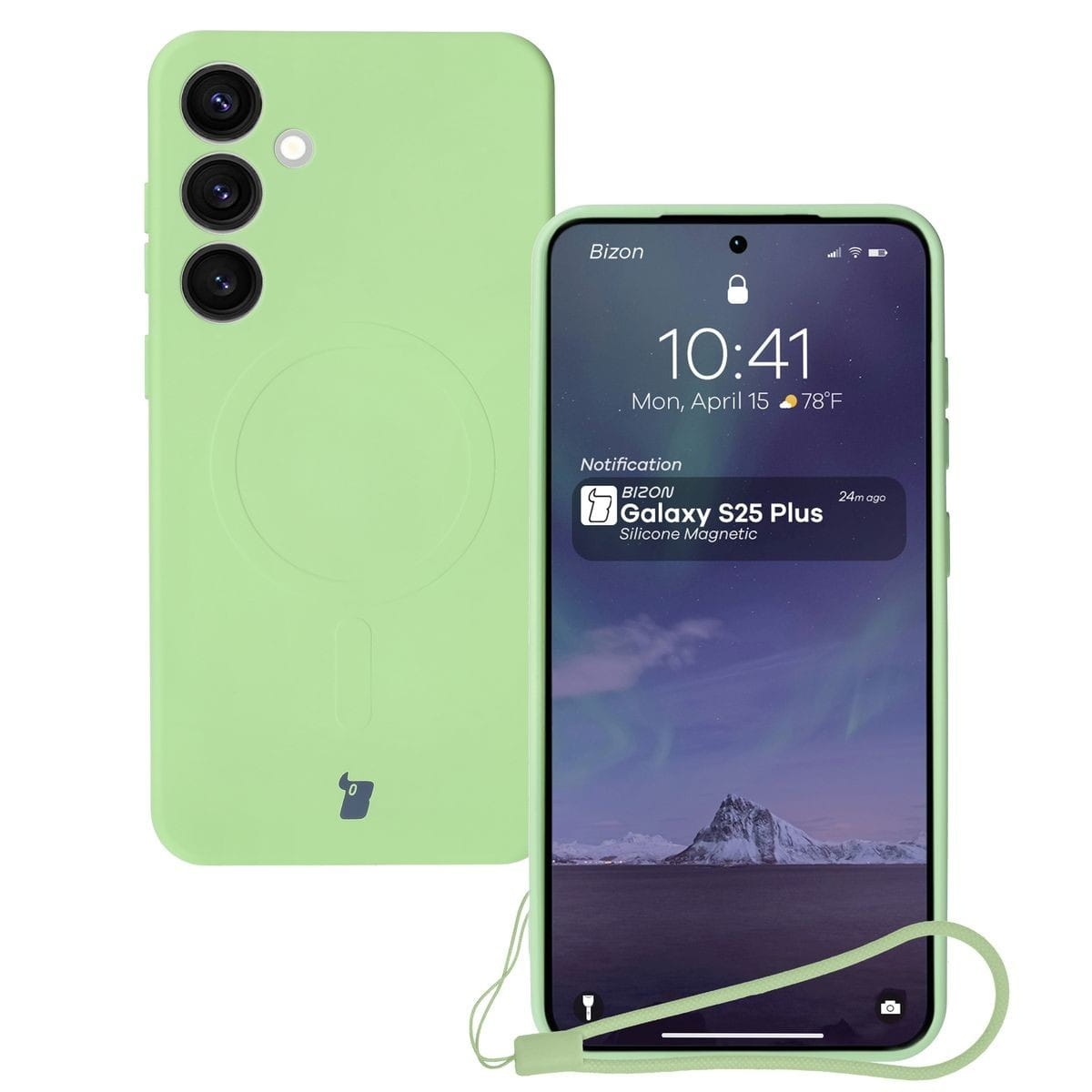 Image of Silikonowe etui z pierścieniem magnetycznym Bizon Case Silicone Magnetic do Galaxy S25 Plus / S24 Plus, jasnozielone