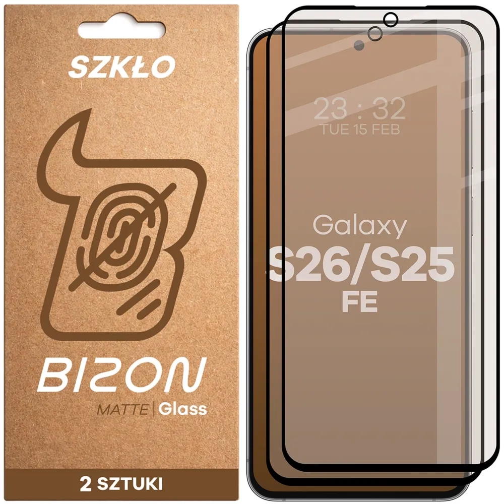 Matowe szkło hartowane Bizon Glass Matte Duo do Galaxy S26 FE / S25 FE, czarna ramka, 2 sztuki