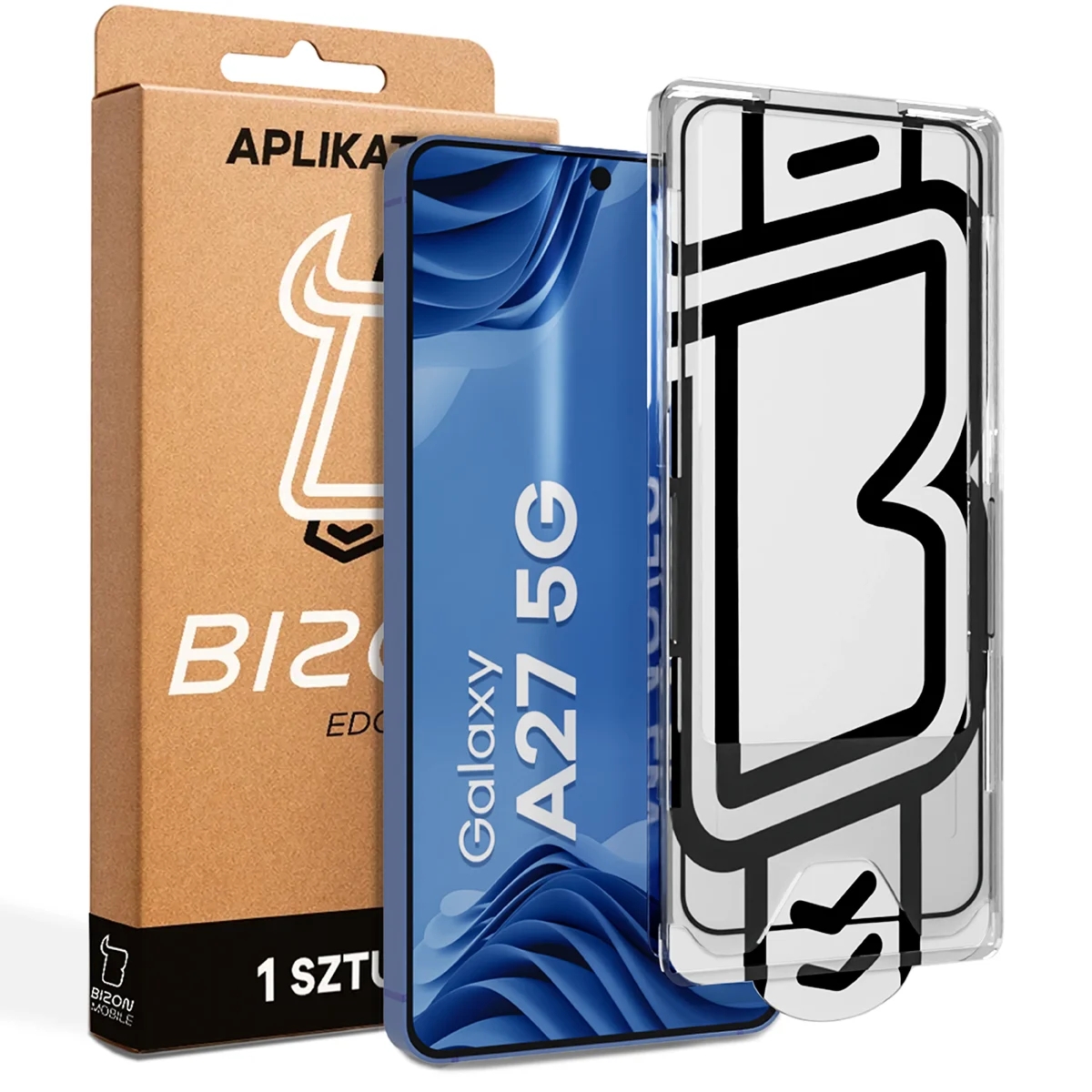 Szkło hartowane z ramką aplikacyjną Bizon Glass Aplikator Edge do Galaxy A27 5G, 1 zestaw