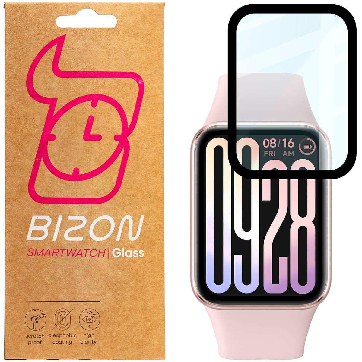 Image of Szkło hybrydowe Bizon Glass Watch Edge Hybrid dla Xiaomi Smart Band 9 Pro, czarne