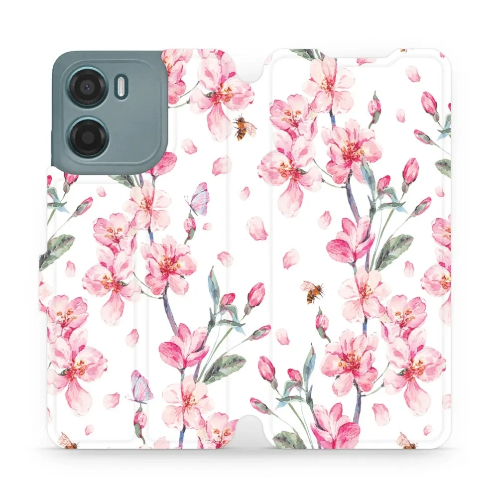 Etui z klapką do Motorola Moto E15, Mobiwear Book, różowa wiosna