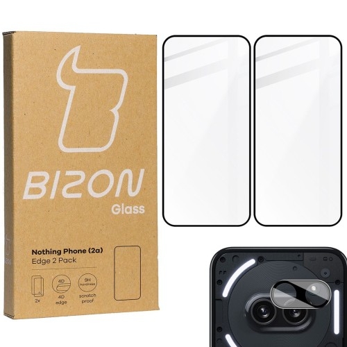 Image of 2x Szkło + szybka na aparat BIZON Edge 2 Pack do Nothing Phone (2a)