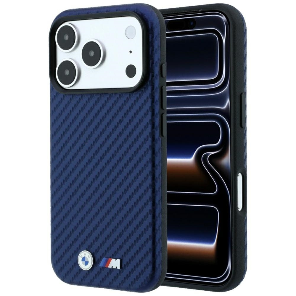 Etui BMW M Carbon Metal Logo MagSafe do iPhone 18 Pro / 17 Pro, granatowe