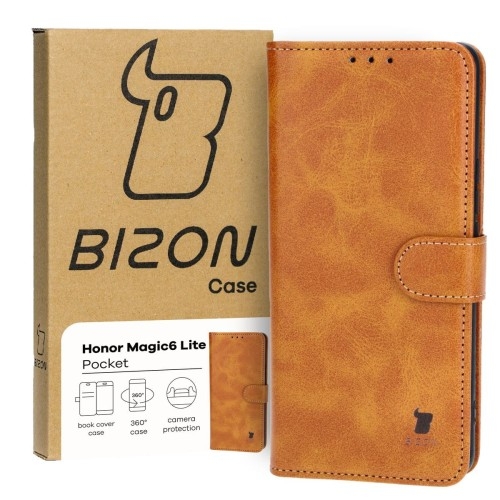 Image of Etui z klapką Bizon Case Pocket do Honor Magic6 Lite, brązowe