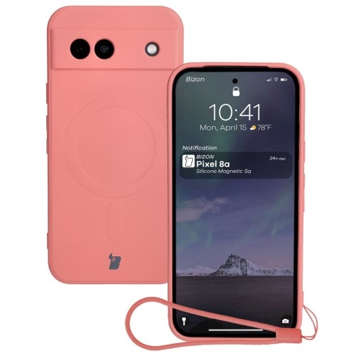 Image of Silikonowe etui z pierścieniem magnetycznym Bizon Case Silicone Magnetic Sq do Google Pixel 8a, brudnoróżowe