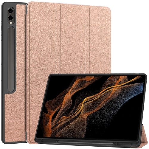 Image of Etui Bizon Case Tab Lizard do Galaxy Tab S10 Ultra / S9 Ultra, różowozłote