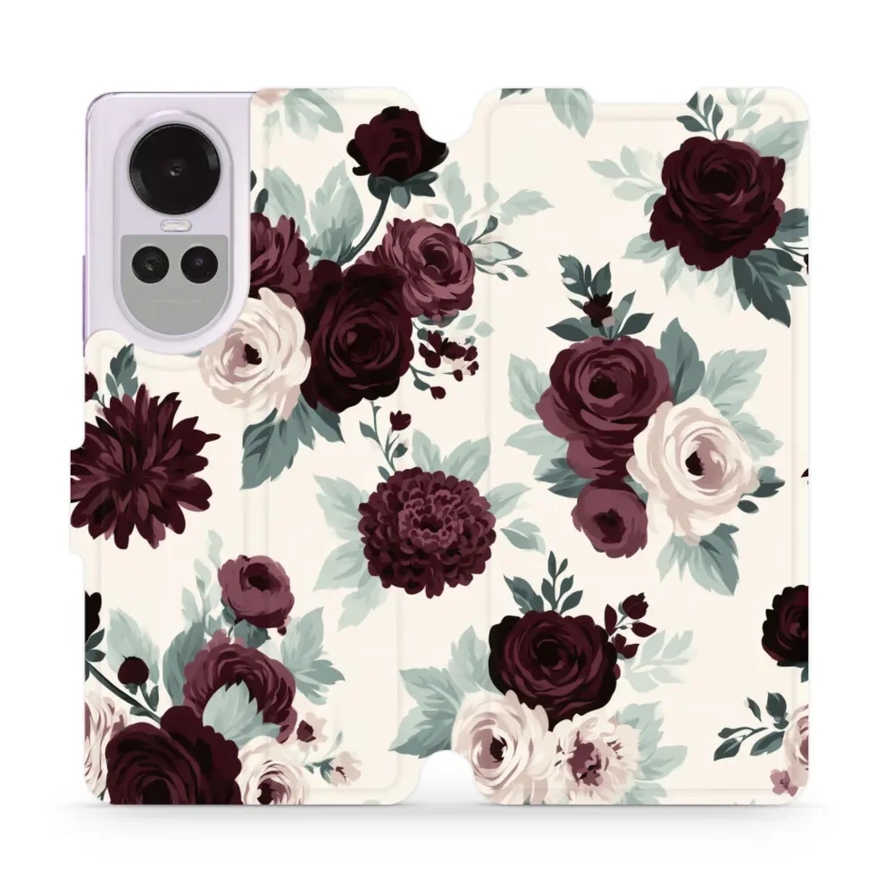 Etui z klapką do OPPO Reno10 Pro 5G, Mobiwear Book, róże z szałwią na kremie