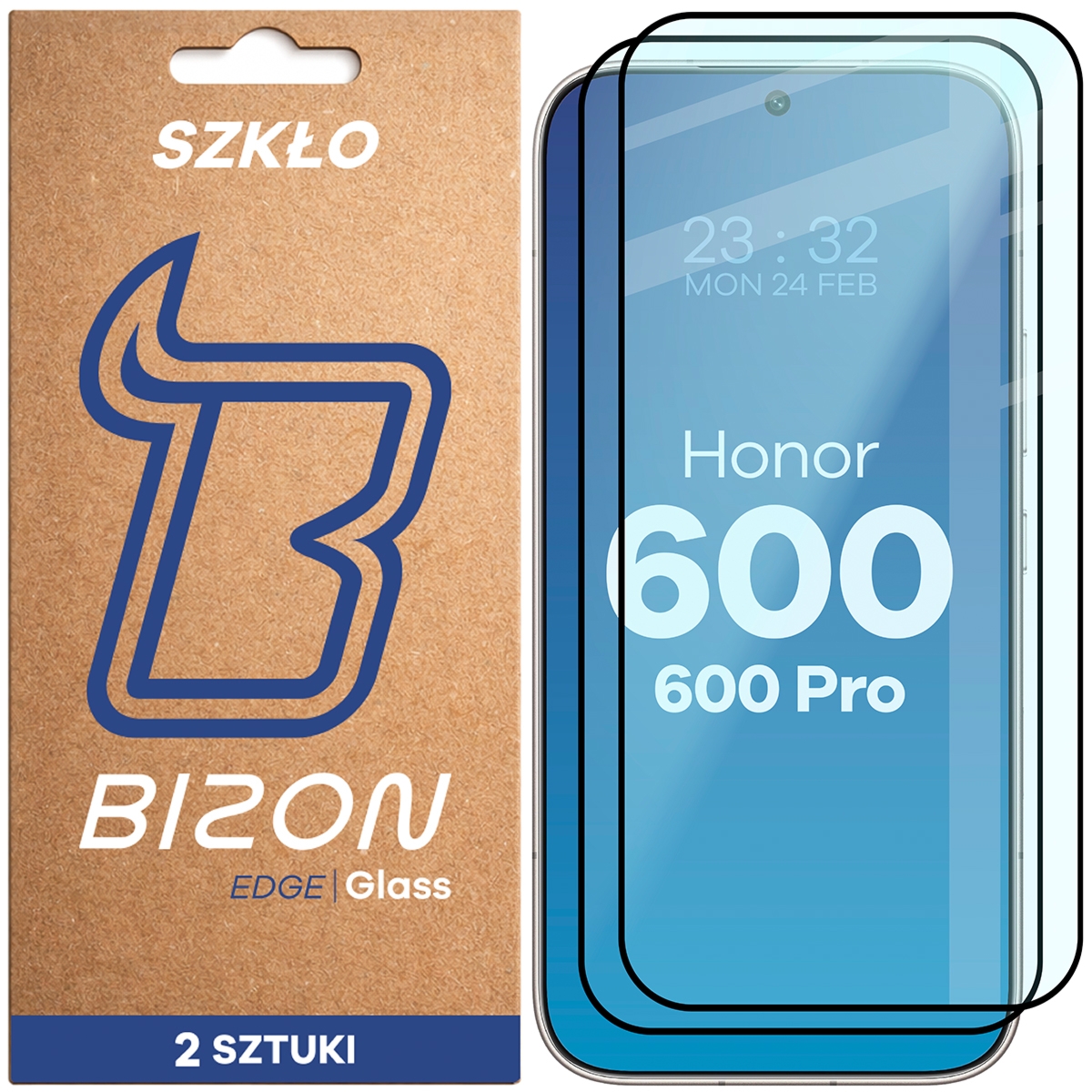 Szkło hartowane Bizon Glass Edge Duo do Honor 600 5G / 600 Pro 5G, czarna ramka, 2 sztuki