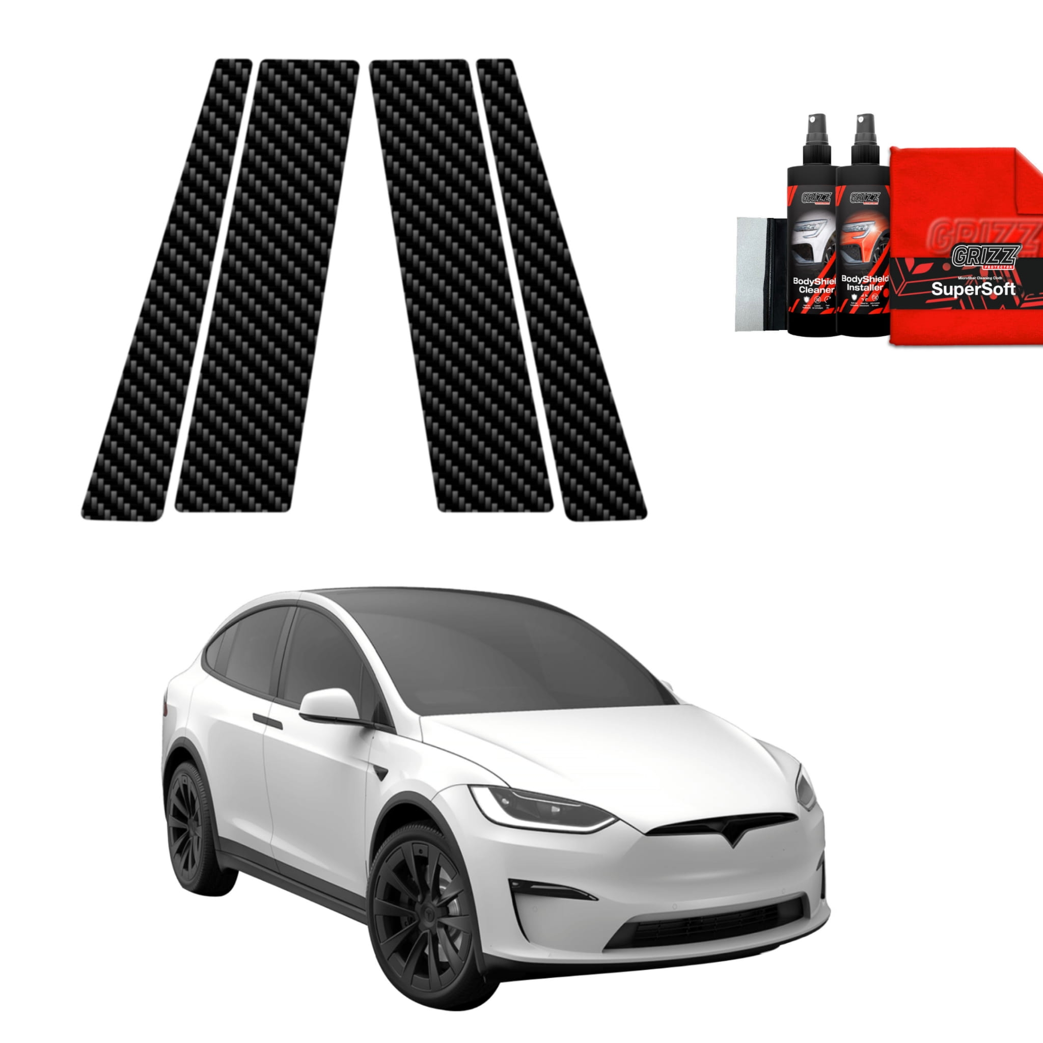 4w1 Folia karbonowa Grizz Protector na słupki do Tesla Model X (2021-2026)