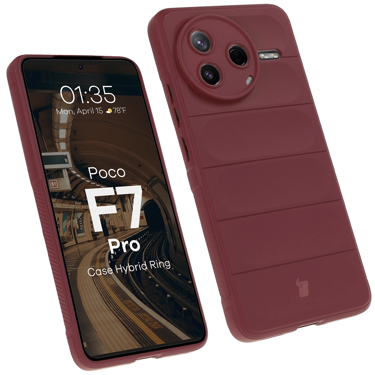 Image of Pancerne etui Bizon Case Tur do Xiaomi Poco F7 Pro, burgundowe