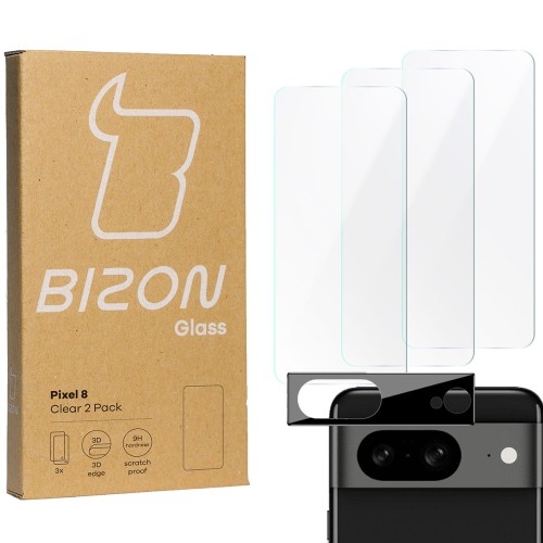 Image of 3x Szkło + szybka na aparat BIZON Clear 2 Pack do Pixel 8