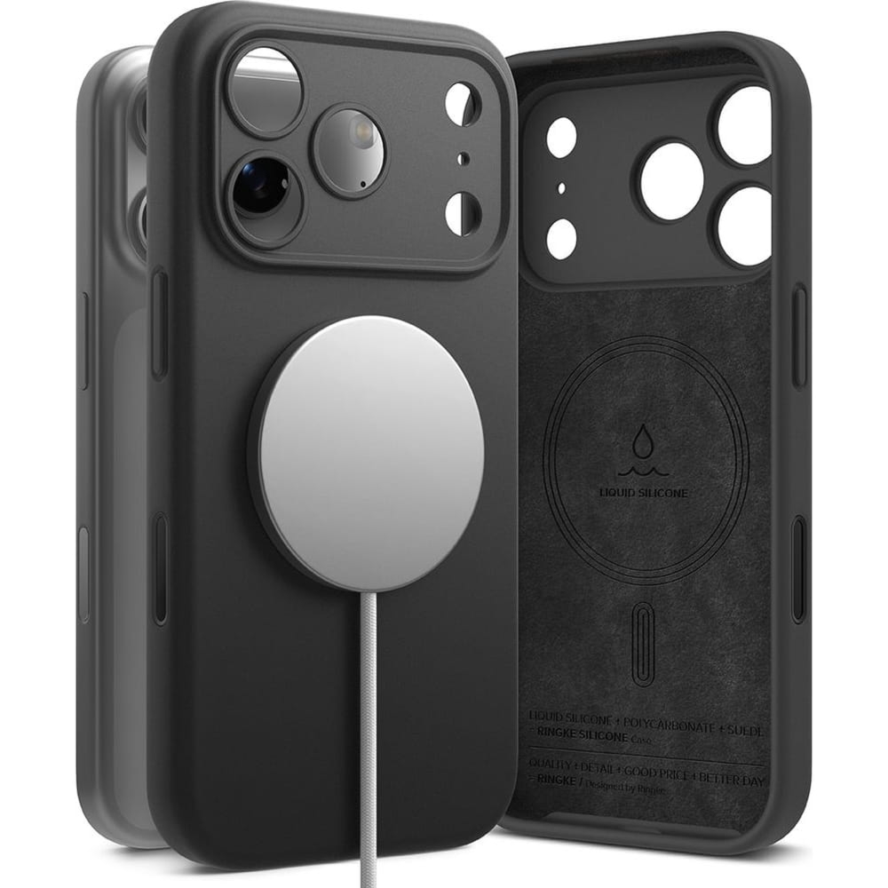 Etui Ringke Silicone Magnetic CC do MagSafe do iPhone 17 Pro, czarne