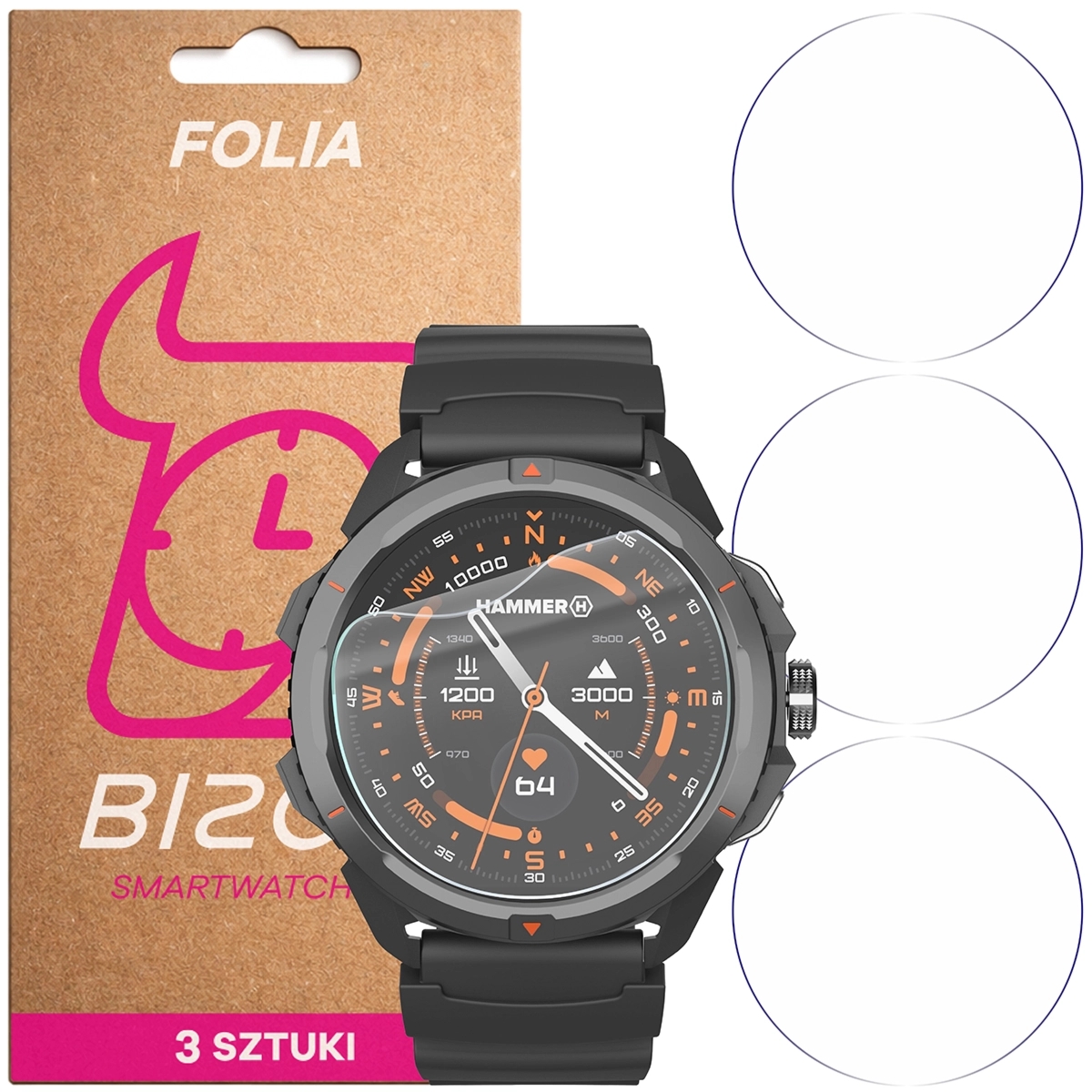 Folia ochronna na ekran zegarka Bizon Watch Film HydroFlex do HAMMER Watch 2, 3 sztuki