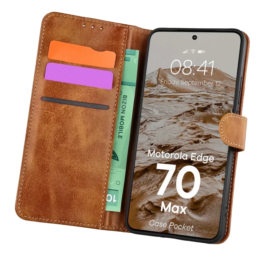 Etui z klapką Bizon Case Pocket do Motorola Edge 70 Max, brązowe