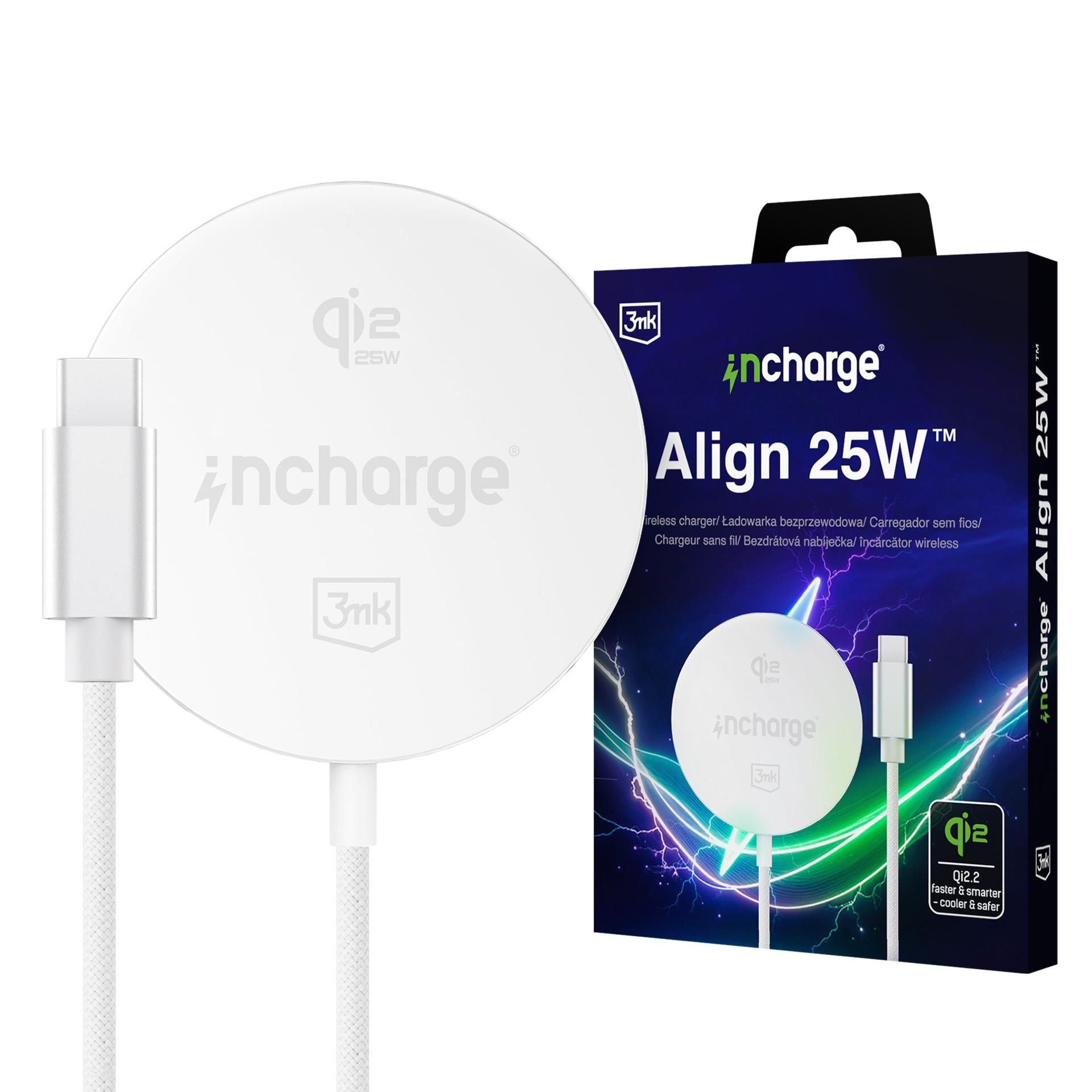 Ładowarka indukcyjna 3mk incharge Align Qi2.2 25W for Android, biała