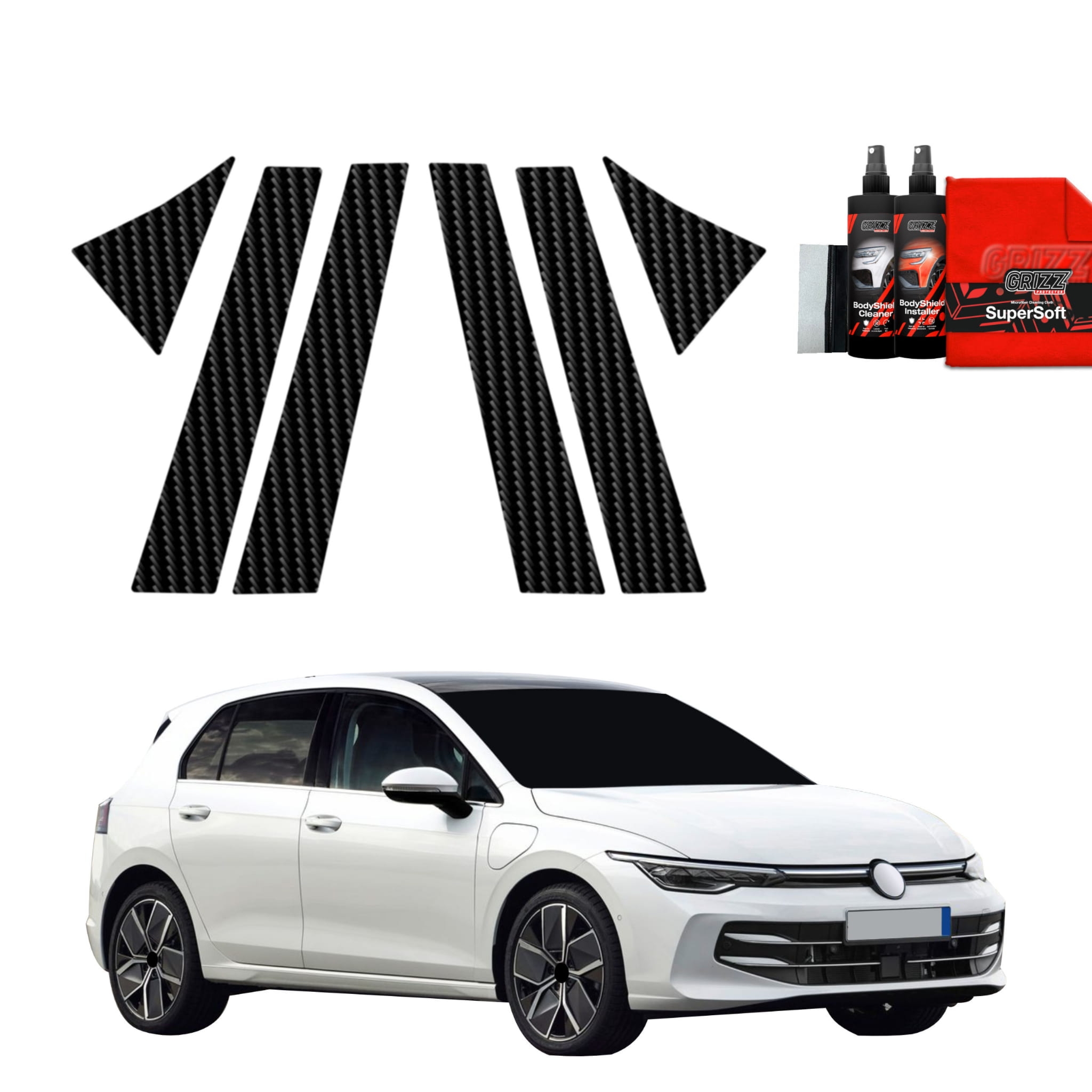 6w1 Folia karbonowa Grizz Protector na słupki do Volkswagen VW Golf 8 Hatchback (2024-2026)